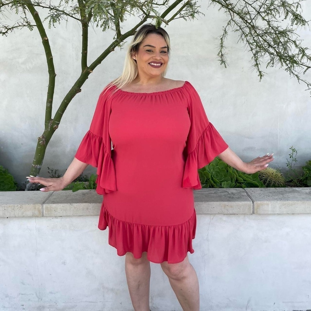 White House black market red pink ruffle salsa dress sz XL